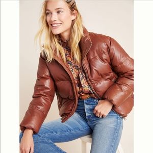 Lamarque iris leather puffer jacket coat NWT cognac
